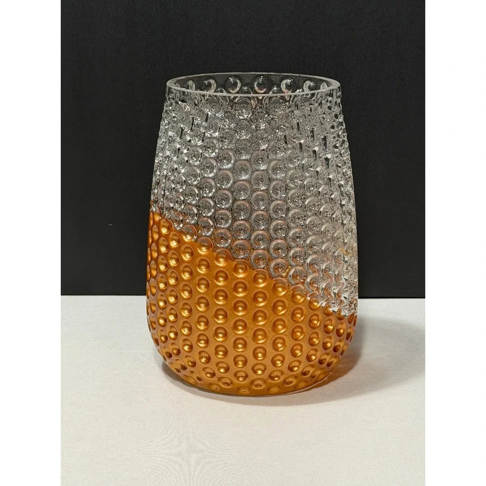Textured Hobnail Glass Vase Metallic Copper Clear Ombre Decorative Vessel